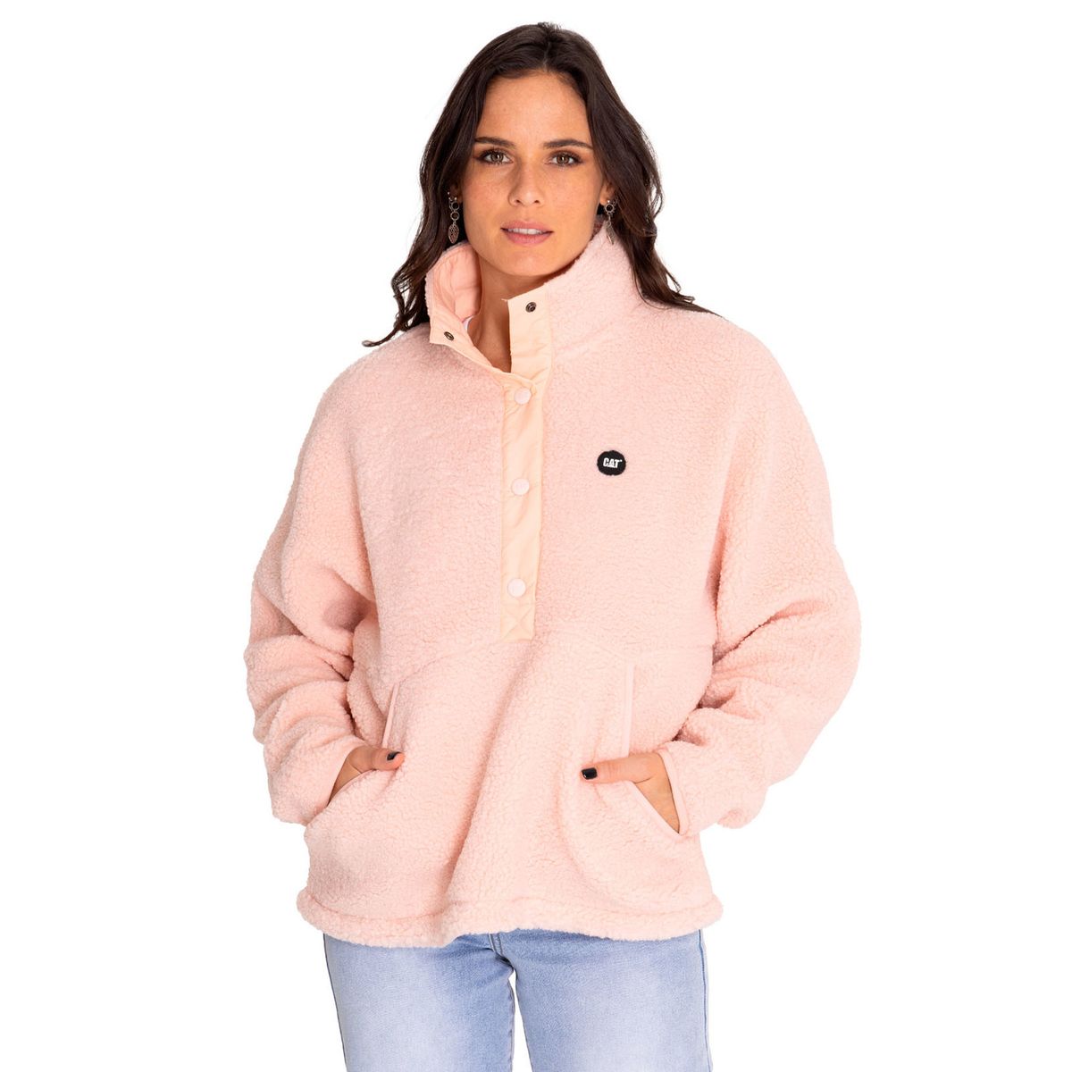 CAT - Polar Mujer Sherpa Fleece Snap Front Pullover Rosado CAT