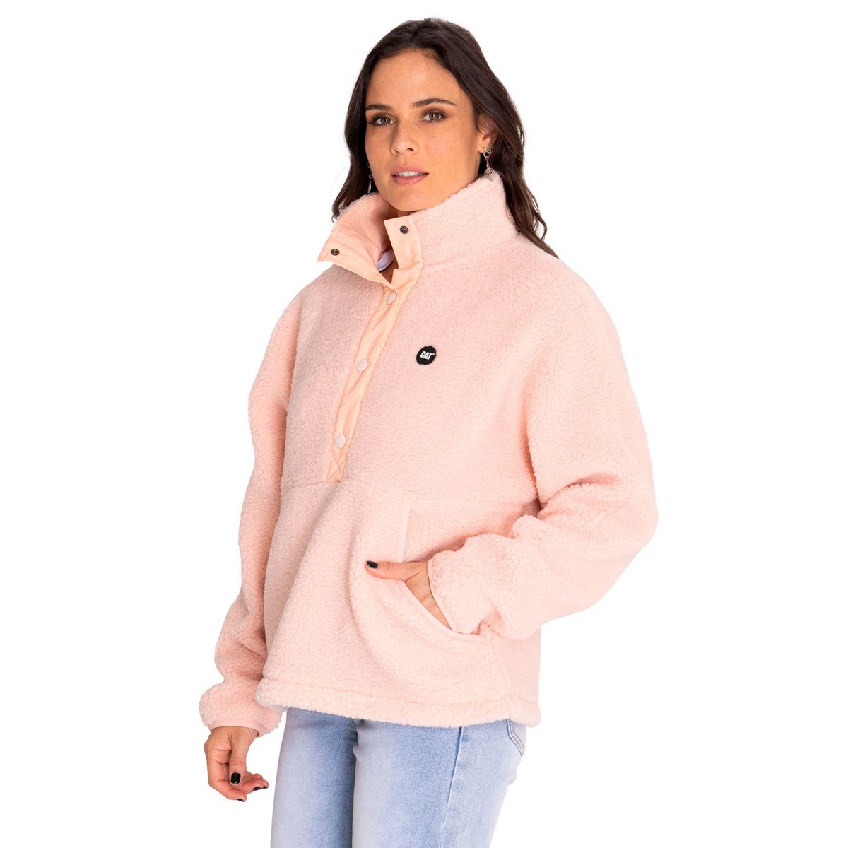 CAT - Polar Mujer Sherpa Fleece Snap Front Pullover Rosado CAT