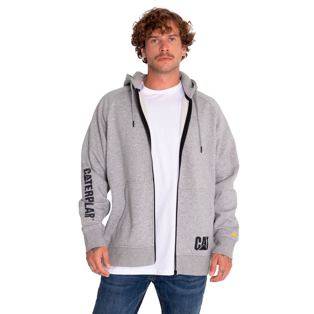 CAT - Polerón Hombre Fleece Cat Logo Full Zip Hoodie Gris CAT