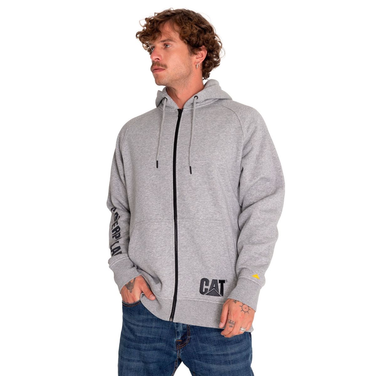 CAT - Polerón Hombre Fleece Cat Logo Full Zip Hoodie Gris CAT