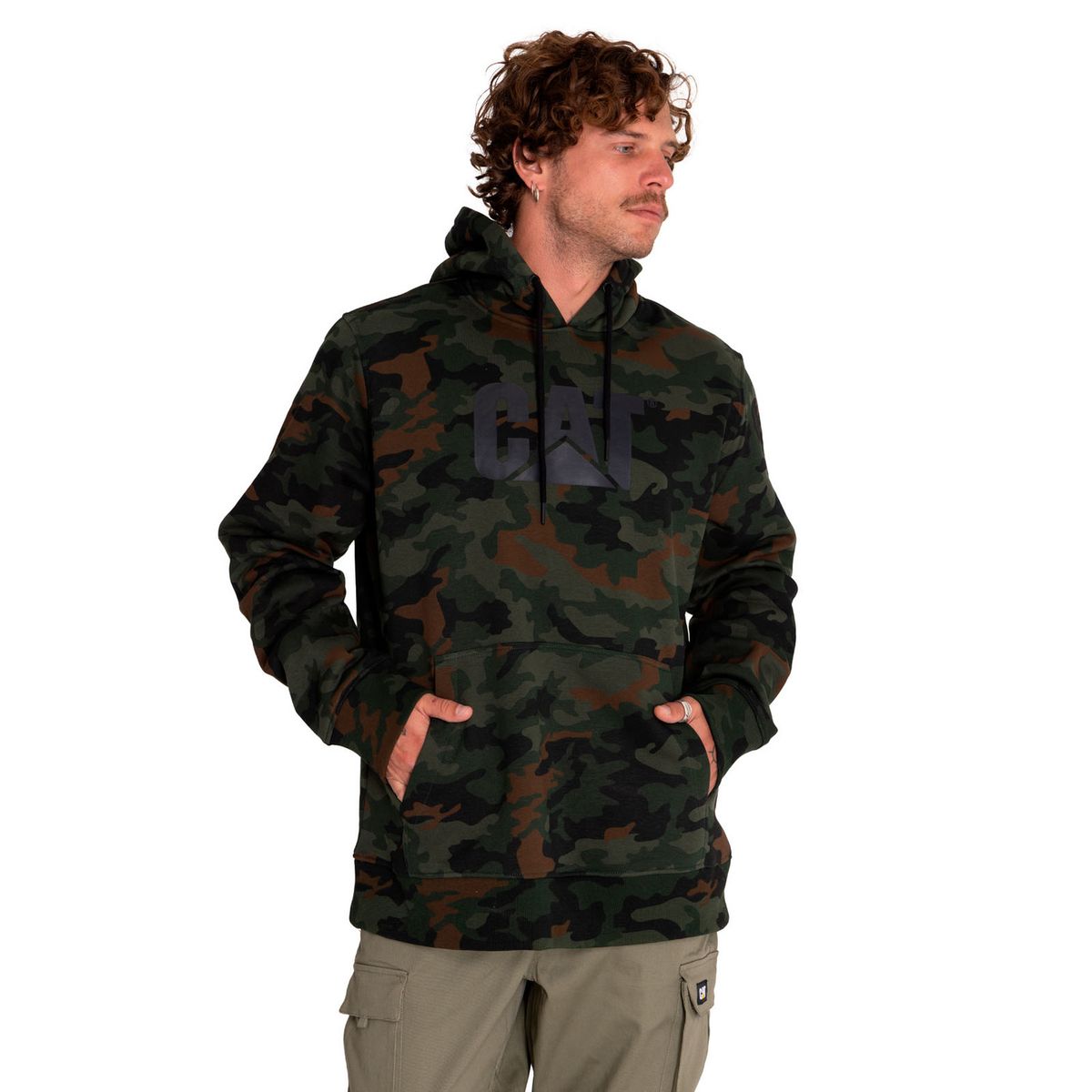 CAT - Polerón Hombre Logo Printed Pullover Hoodie Verde CAT