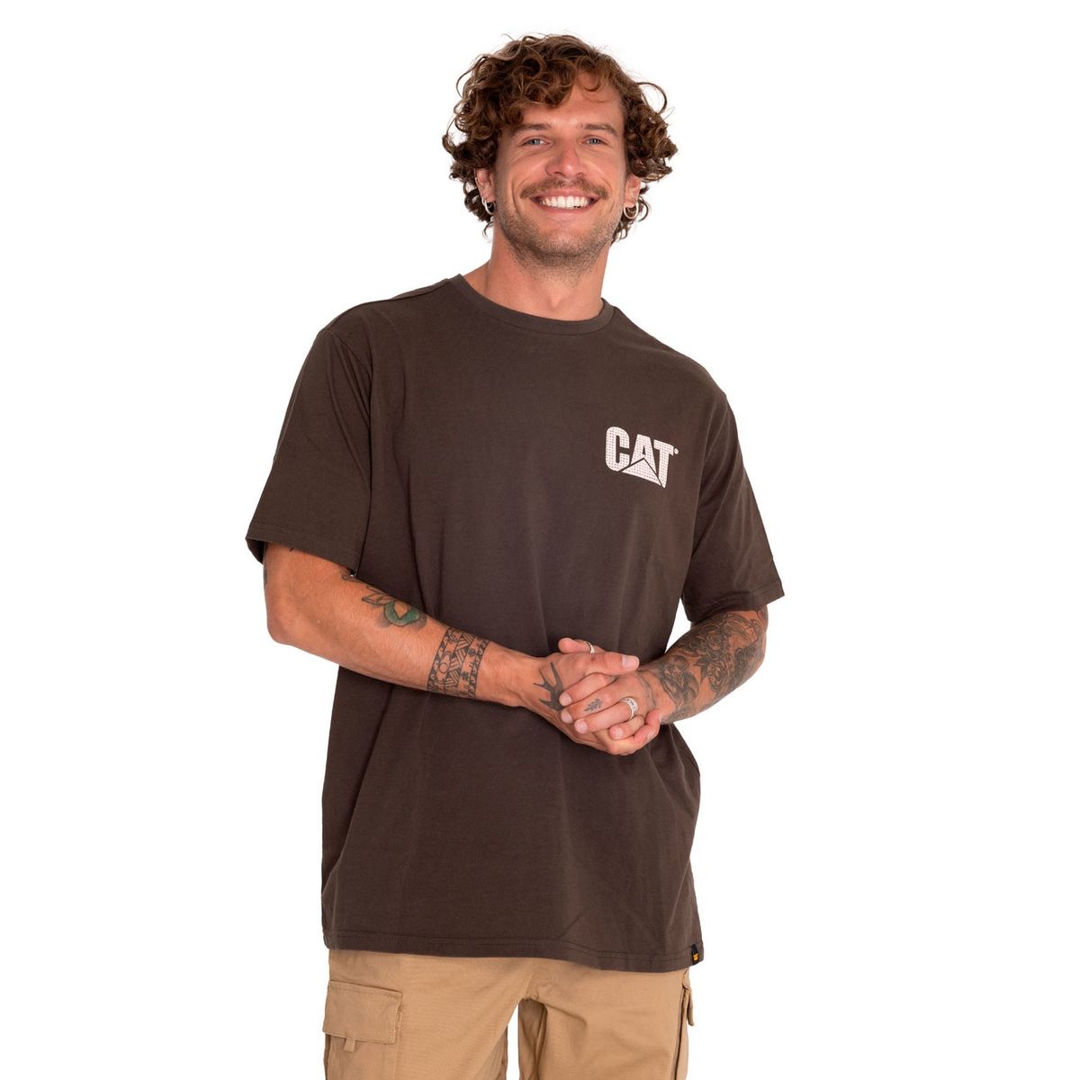 CAT - Polera Manga Corta Unisex Heavyweight Washed Café CAT