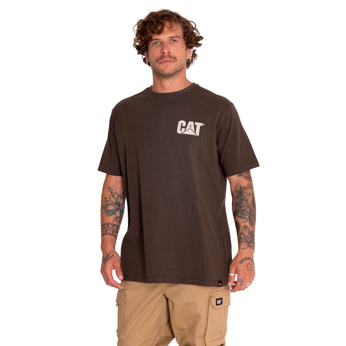 CAT - Polera Manga Corta Unisex Heavyweight Washed Café CAT