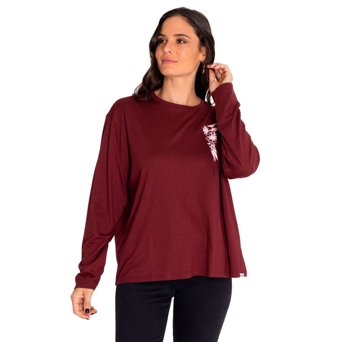 CAT - Polera Manga Larga Mujer Oversized Graphic Rojo CAT