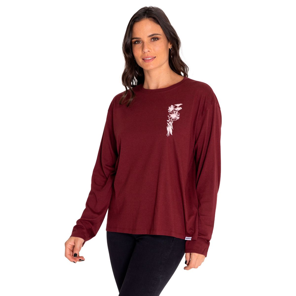 CAT - Polera Manga Larga Mujer Oversized Graphic Rojo CAT