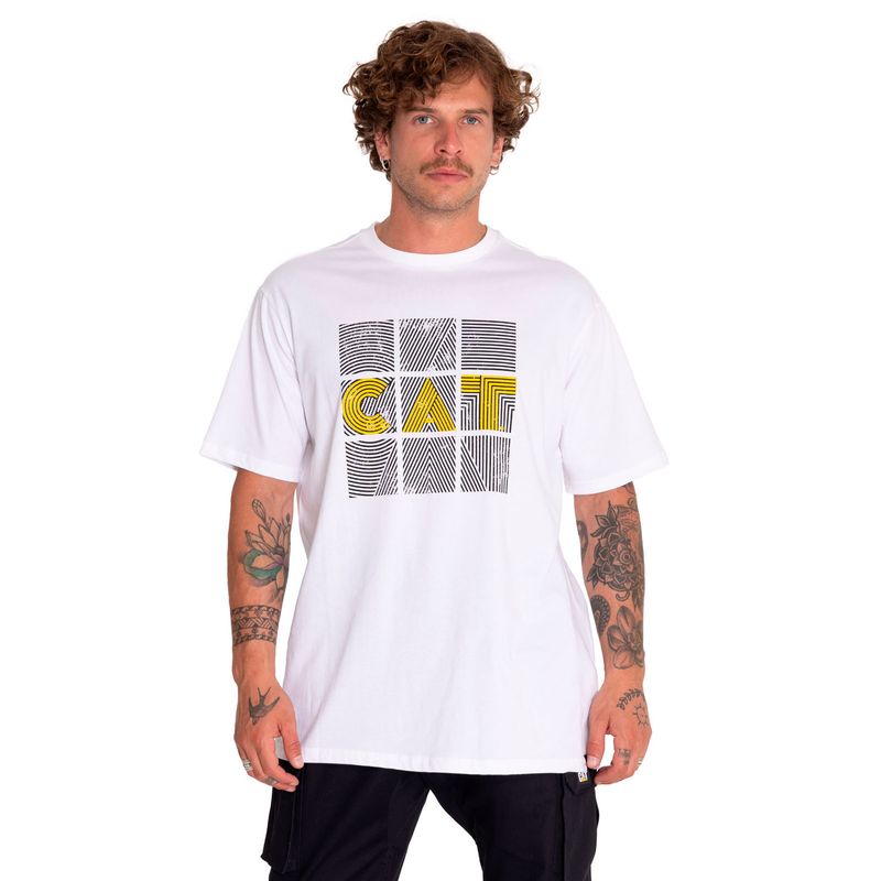 CAT - Polera Manga Corta Hombre Random Energy Blanco CAT