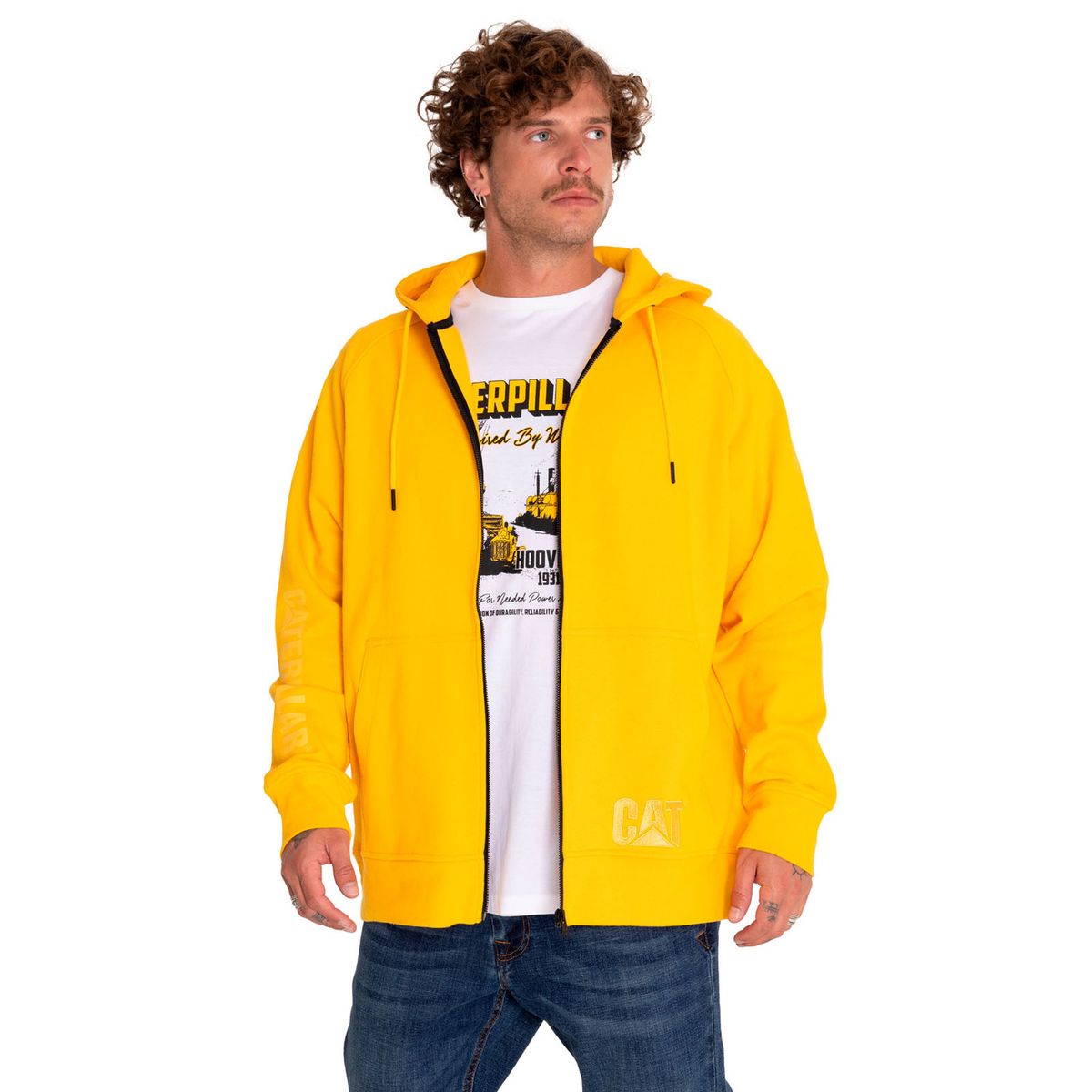 CAT - Polerón Hombre Fleece Logo Full Zip Hoodie Amarillo CAT