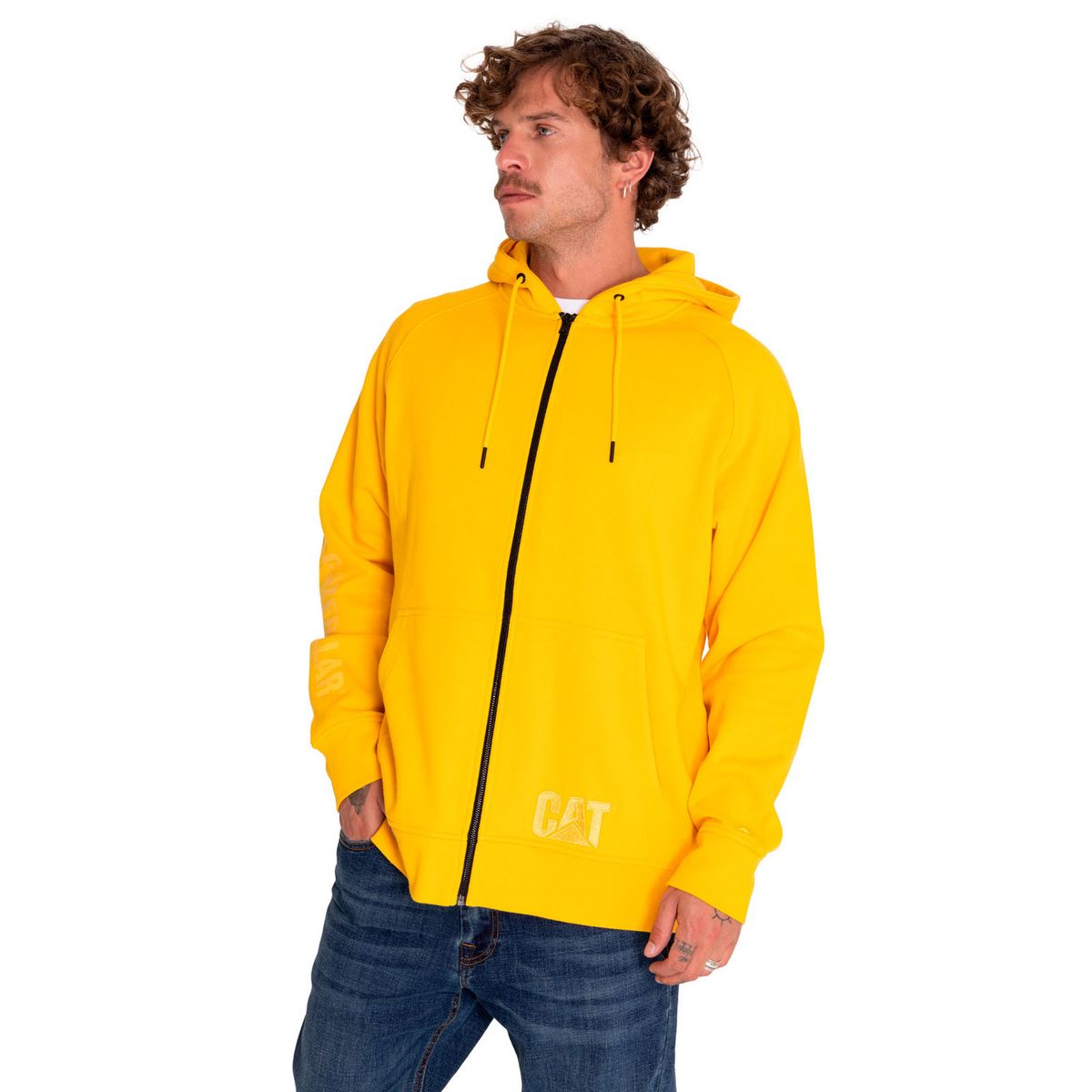 CAT - Polerón Hombre Fleece Logo Full Zip Hoodie Amarillo CAT