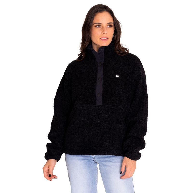 CAT - Polar Mujer Sherpa Fleece Snap Front Pullover Negro CAT
