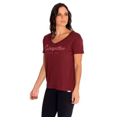 CAT - Polera Manga Corta Mujer Script V-Neck Tee Rojo