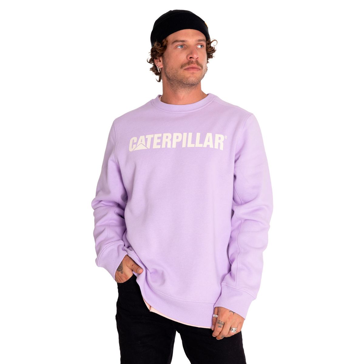 CAT - Polerón Unisex Logo Crewneck Sweatshirt Lila CAT