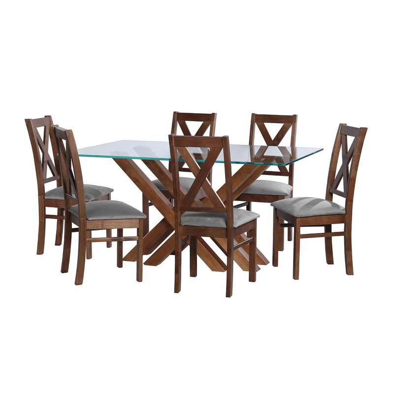 LATAM HOME - JUEGO DE COMEDOR MERIDA 6 SILLAS SEGOVIA TELA VELVET GRIS