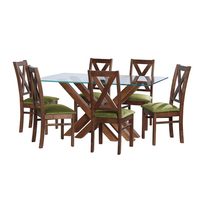 LATAM HOME - JUEGO DE COMEDOR MERIDA 6 SILLAS SEGOVIA TELA VELVET PISTACHO