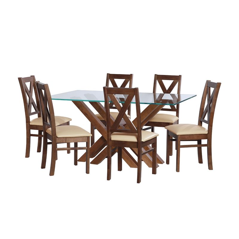 LATAM HOME - JUEGO DE COMEDOR MERIDA 6 SILLAS SEGOVIA PU BEIGE