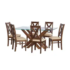 LATAM HOME - JUEGO DE COMEDOR MERIDA 6 SILLAS SEGOVIA PU BEIGE