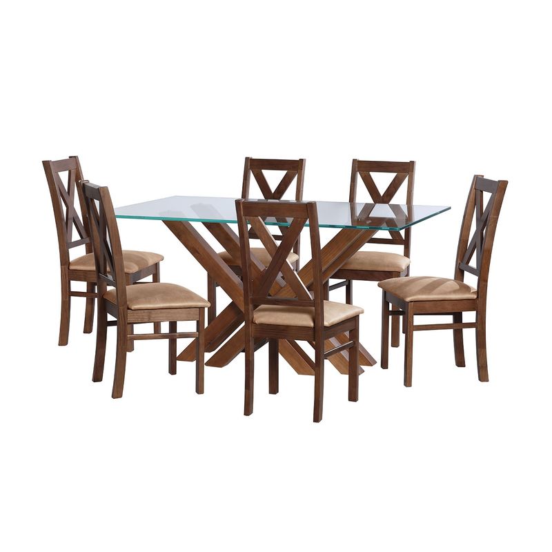 LATAM HOME - JUEGO DE COMEDOR MERIDA 6 SILLAS SEGOVIA CUERO KENTUCKY  BEIGE