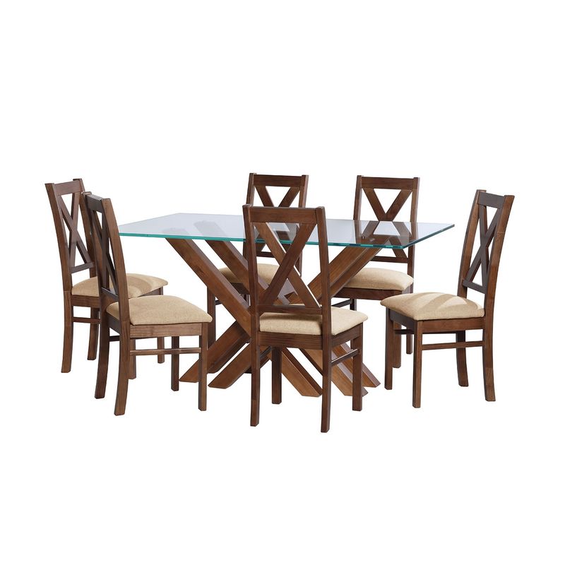 LATAM HOME - JUEGO DE COMEDOR MERIDA 6 SILLAS SEGOVIA LINO NATURAL