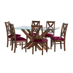 LATAM HOME - JUEGO DE COMEDOR MERIDA 6 SILLAS SEGOVIA TELA VELVET BURDEO