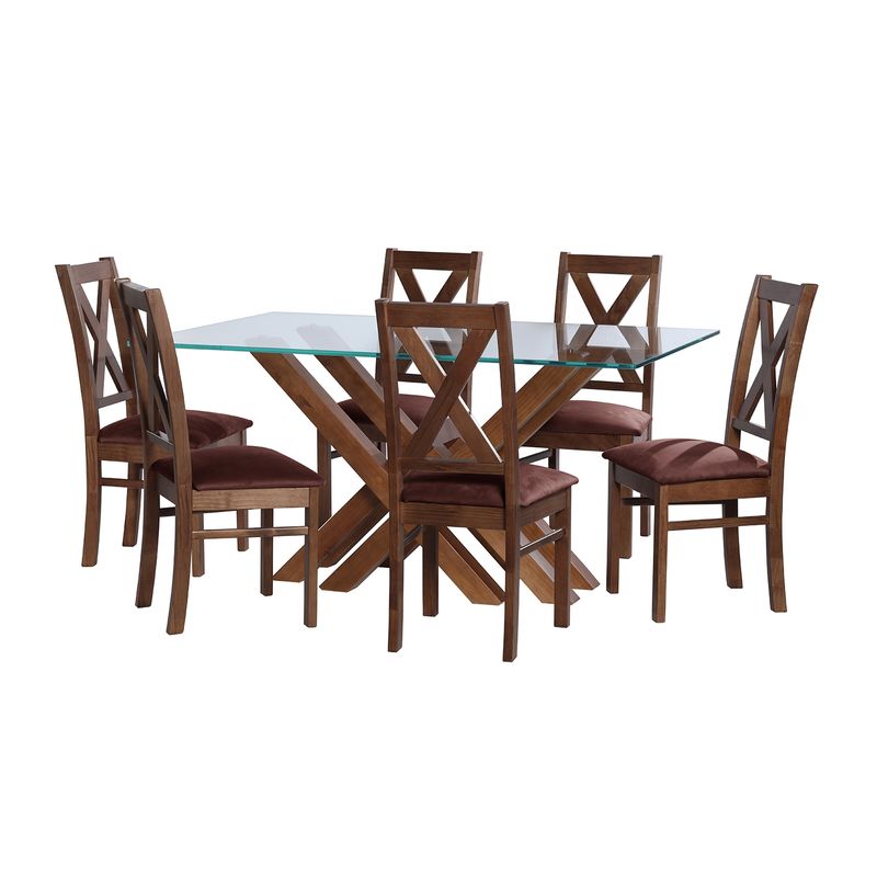 LATAM HOME - JUEGO DE COMEDOR MERIDA 6 SILLAS SEGOVIA TELA VELVET CHOCOLATE