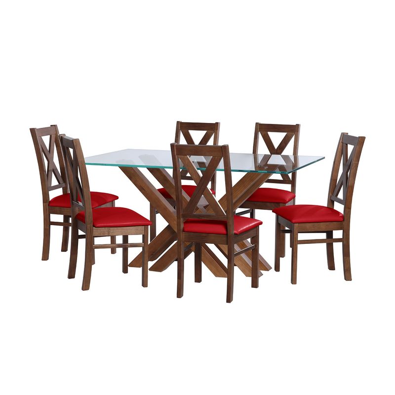 LATAM HOME - JUEGO DE COMEDOR MERIDA 6 SILLAS SEGOVIA PU ROJO