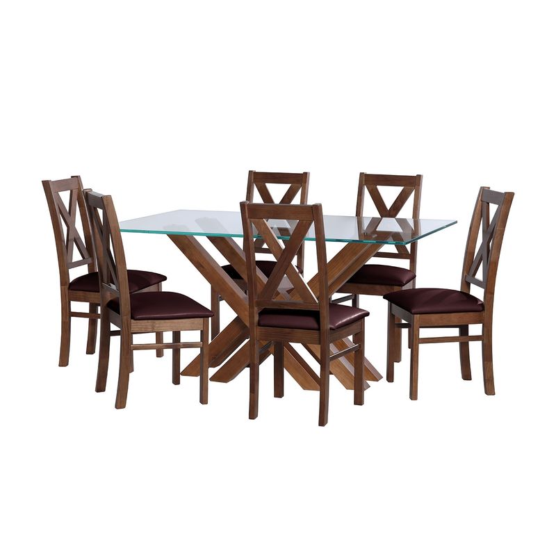 LATAM HOME - JUEGO DE COMEDOR MERIDA 6 SILLAS SEGOVIA PU CHOCOLATE