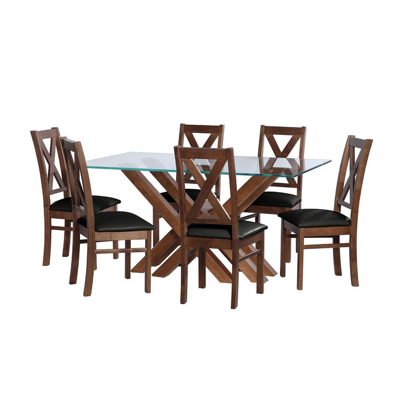 LATAM HOME - JUEGO DE COMEDOR MERIDA 6 SILLAS SEGOVIA PU NEGRO