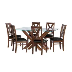 LATAM HOME - JUEGO DE COMEDOR MERIDA 6 SILLAS SEGOVIA PU NEGRO