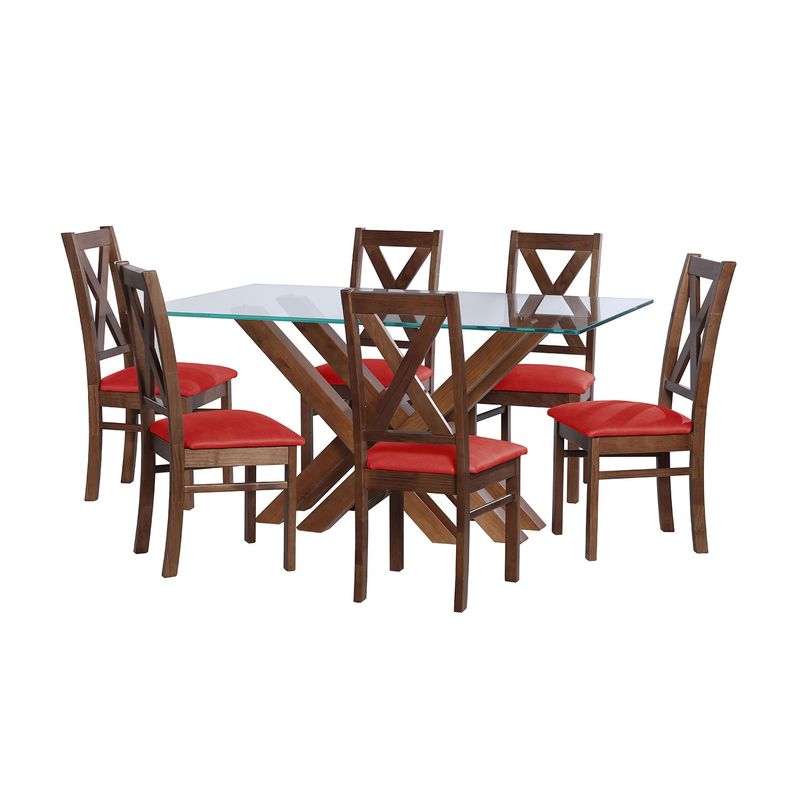 LATAM HOME - JUEGO DE COMEDOR MERIDA 6 SILLAS SEGOVIA CUERO KENTUCKY ROJO