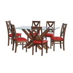 LATAM HOME - JUEGO DE COMEDOR MERIDA 6 SILLAS SEGOVIA CUERO KENTUCKY ROJO