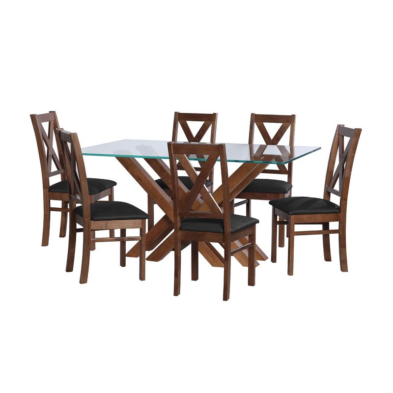 LATAM HOME - JUEGO DE COMEDOR MERIDA 6 SILLAS SEGOVIA CUERO KENTUCKY NEGRO
