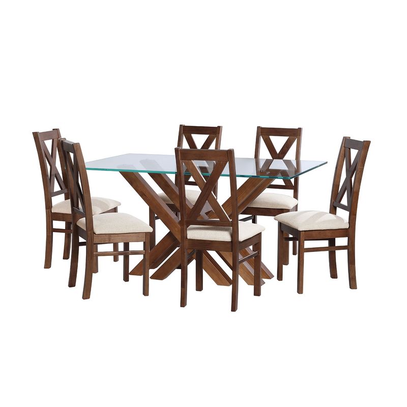 LATAM HOME - JUEGO DE COMEDOR MERIDA 6 SILLAS SEGOVIA LINO BLANCO