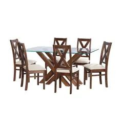LATAM HOME - JUEGO DE COMEDOR MERIDA 6 SILLAS SEGOVIA LINO BLANCO