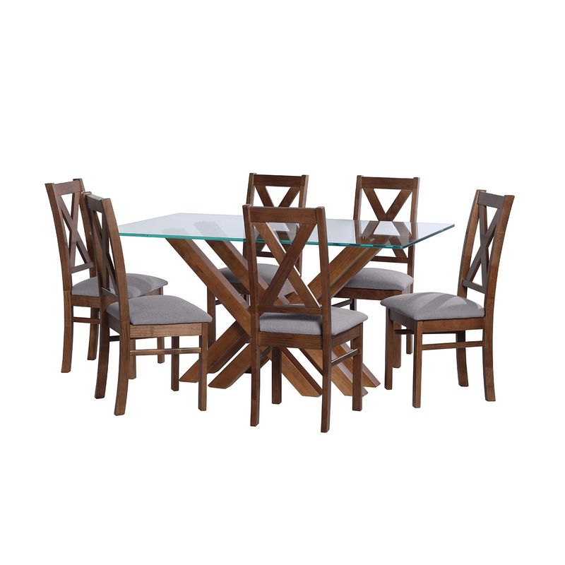 LATAM HOME - JUEGO DE COMEDOR MERIDA 6 SILLAS SEGOVIA LINO GRIS CLARO