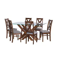 LATAM HOME - JUEGO DE COMEDOR MERIDA 6 SILLAS SEGOVIA LINO GRIS CLARO