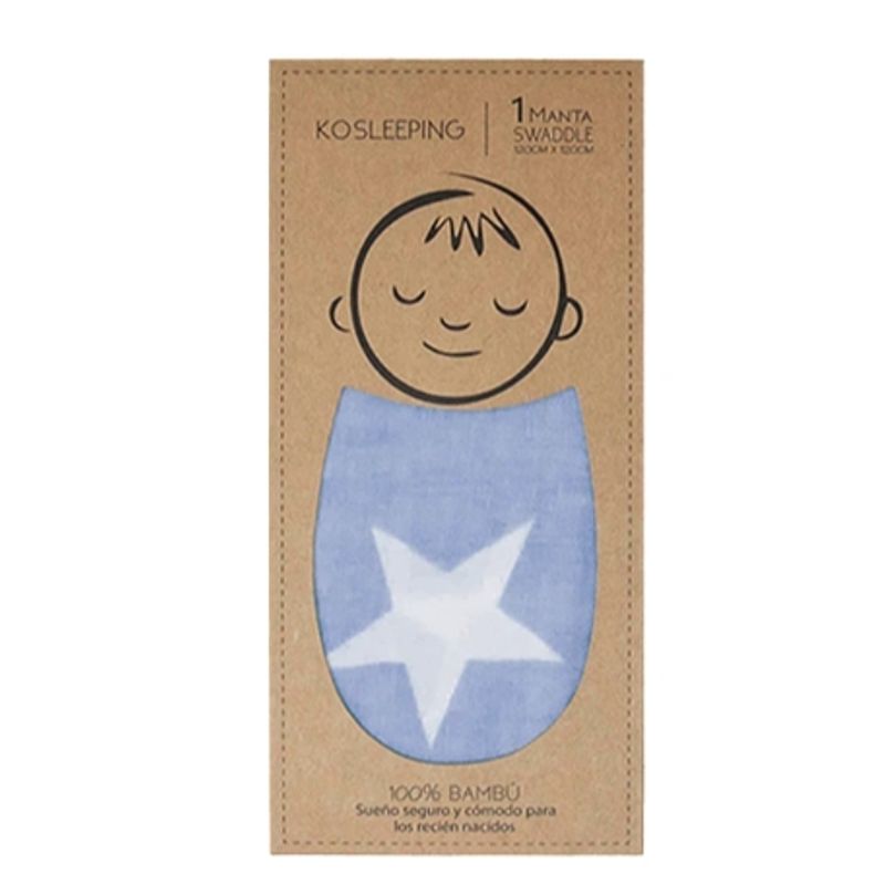 KOSLEEPING - Manta tuto swaddle bebe bambú Kosleeping Azul