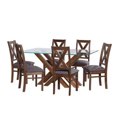 LATAM HOME - JUEGO DE COMEDOR MERIDA 6 SILLAS SEGOVIA LINO GRIS OSCURO