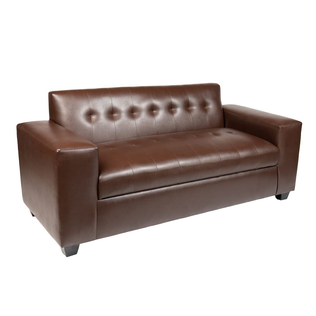 MUEBLES NEW - SOFA TRES CUERPOS ECOCUERO MARRON.