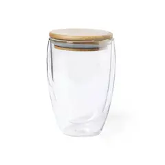 IMPORTCLICK - Vaso MUG Térmico Doble Pared Tapa Bambú Vidrio Tobby 350 ML