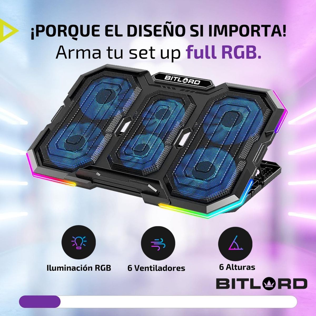 LINKON - Base Cooler 6 Ventiladores Enfriador Notebook Rgb Bitlord