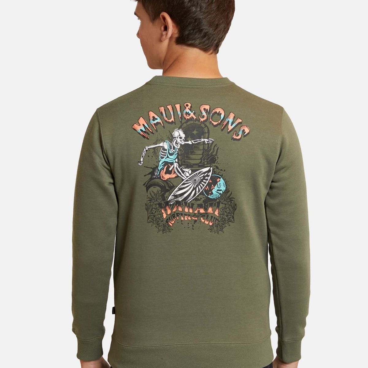 MAUI AND SONS - Poleron Skull Surfing On The Waves Cr Verde Infantil Maui And Sons