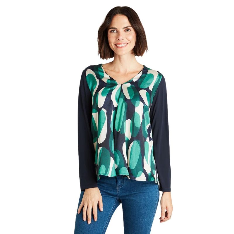LORENZO DI PONTTI - Polera Mix Fabric Estampada Con Cuello En V Azul
