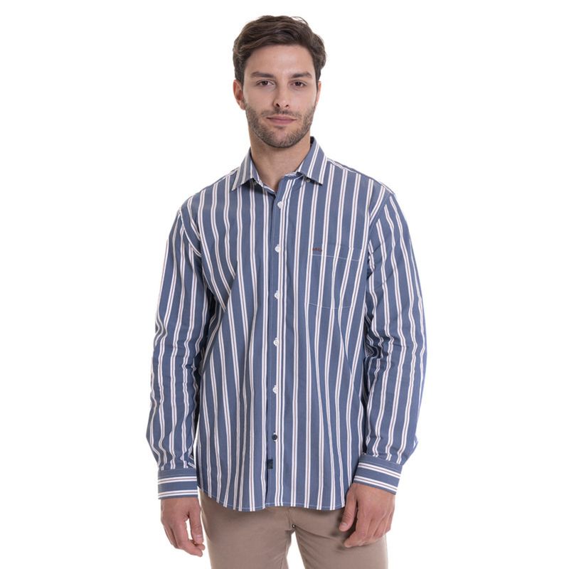 MCGREGOR - Camisa Rayas Comfort Fit Azul melange MCGREGOR