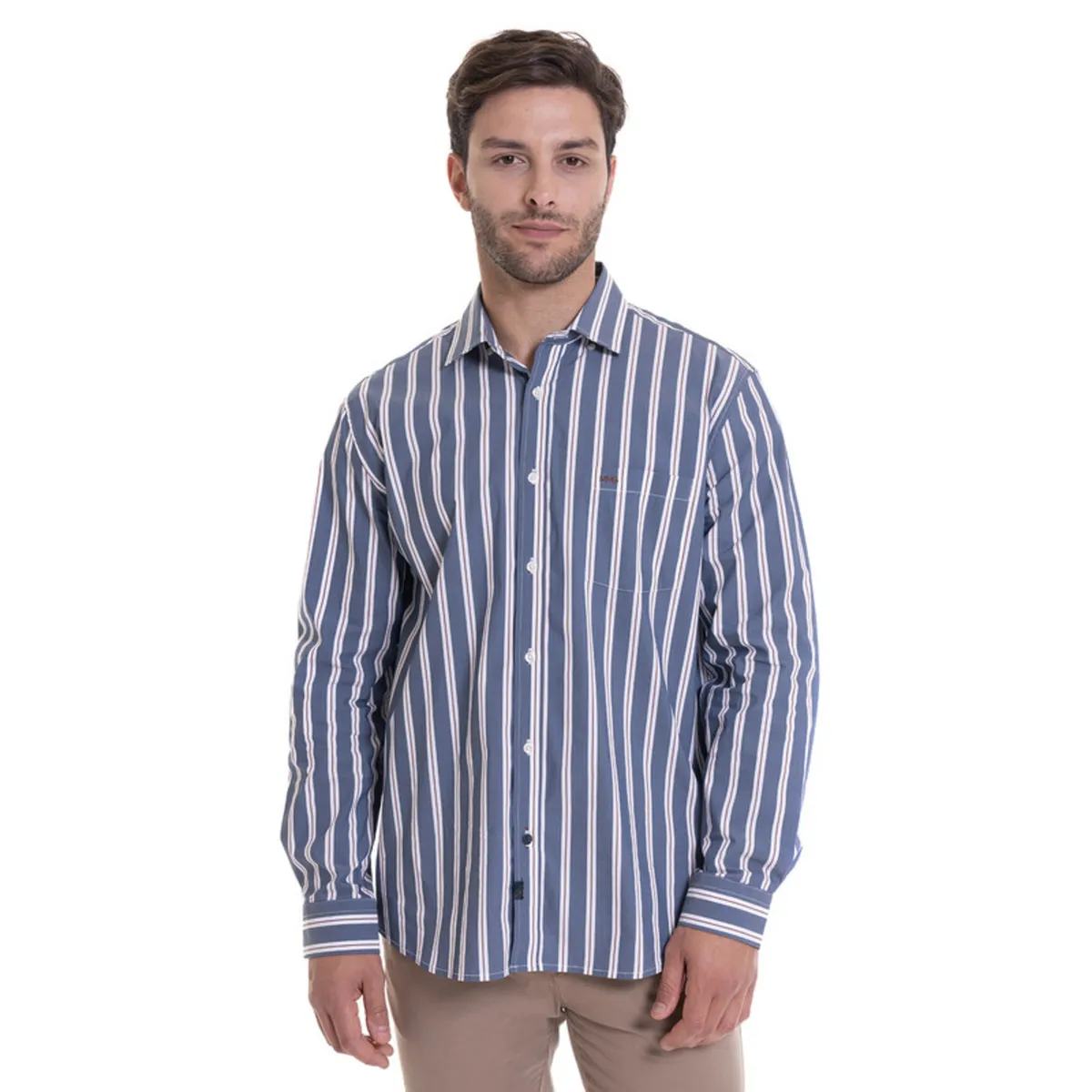 MCGREGOR - Camisa Rayas Hombre Manga Larga Comfort Fit Azul Melange MCGREGOR