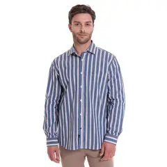 MCGREGOR - Camisa Rayas Comfort Fit Azul melange