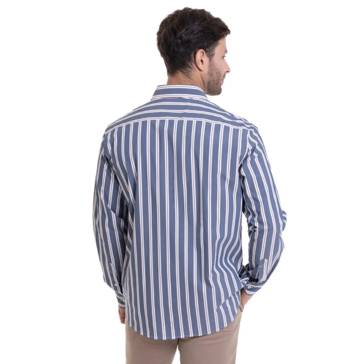 MCGREGOR - Camisa Rayas Hombre Manga Larga Comfort Fit Azul Melange MCGREGOR