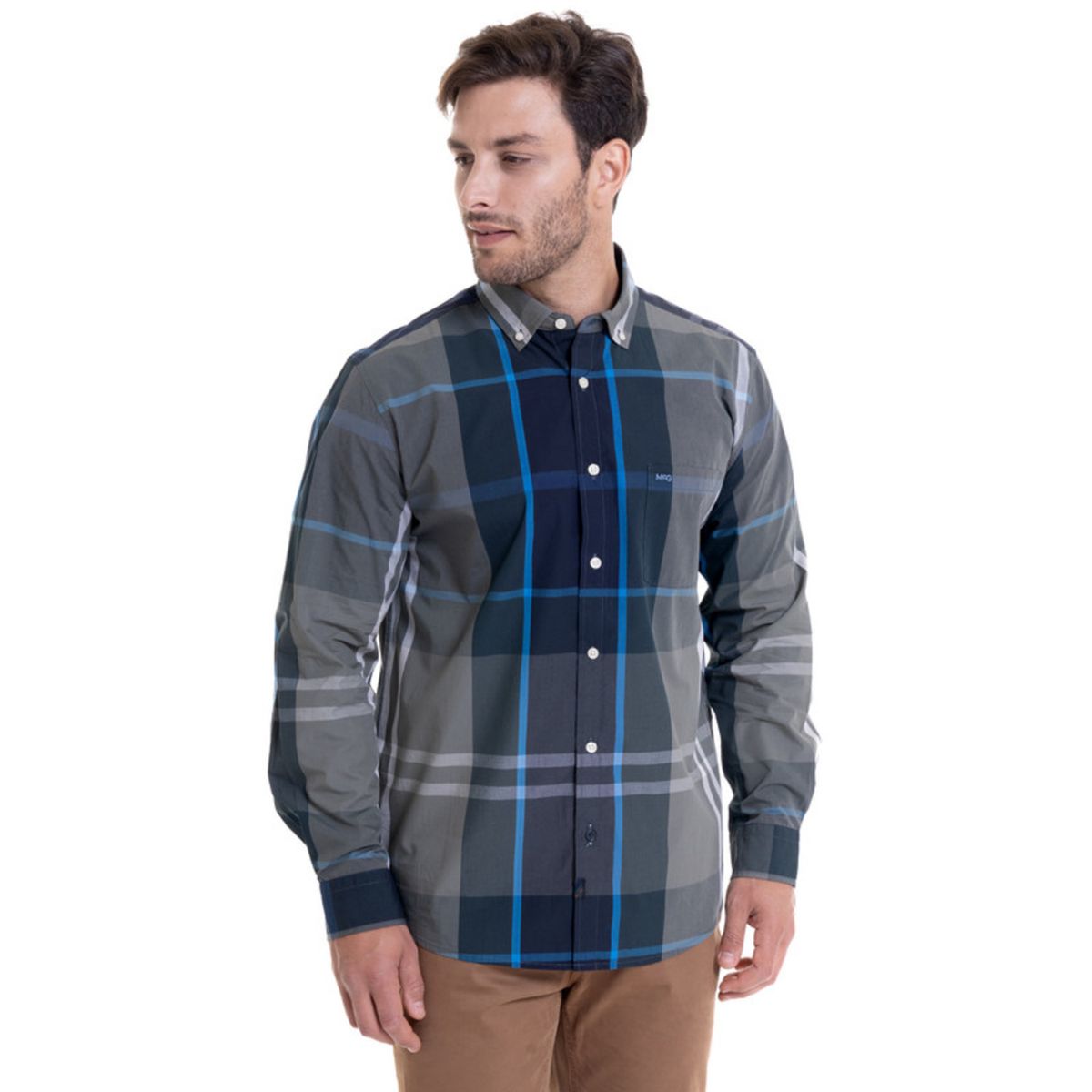 MCGREGOR - Camisa Hombre Escocesa Regular Fit Gris Algodon MCGREGOR