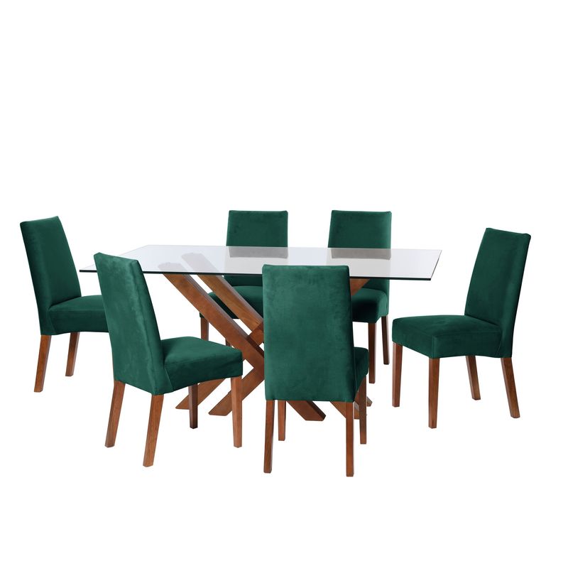 LATAM HOME - JUEGO DE COMEDOR MERIDA 6 SILLAS CADIZ TELA VELVET VERDE