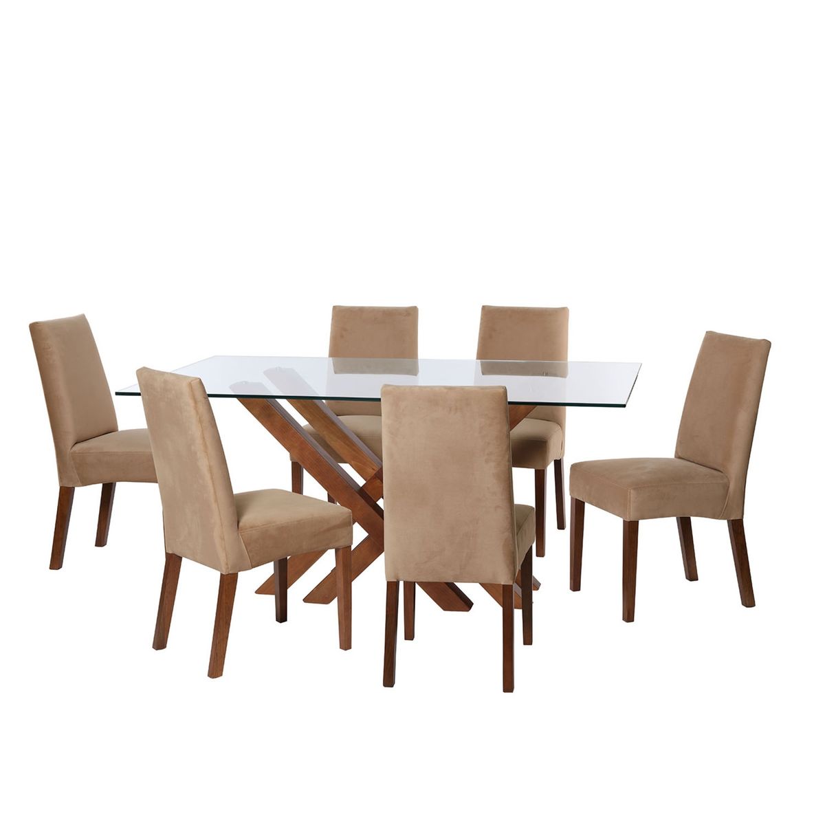 LATAM HOME - JUEGO DE COMEDOR MERIDA 6 SILLAS CADIZ TELA VELVET BEIGE