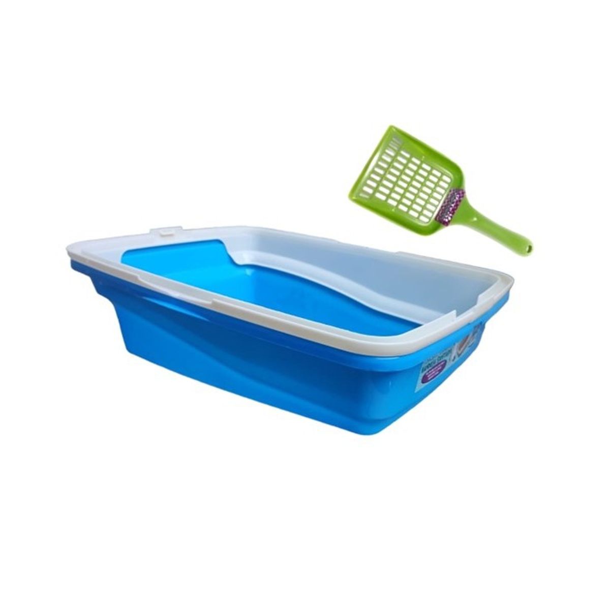 PETS AND FRIENDS - Arenero Ó Bandeja Sanitaria Con Borde Pala Para Gatos Azul.