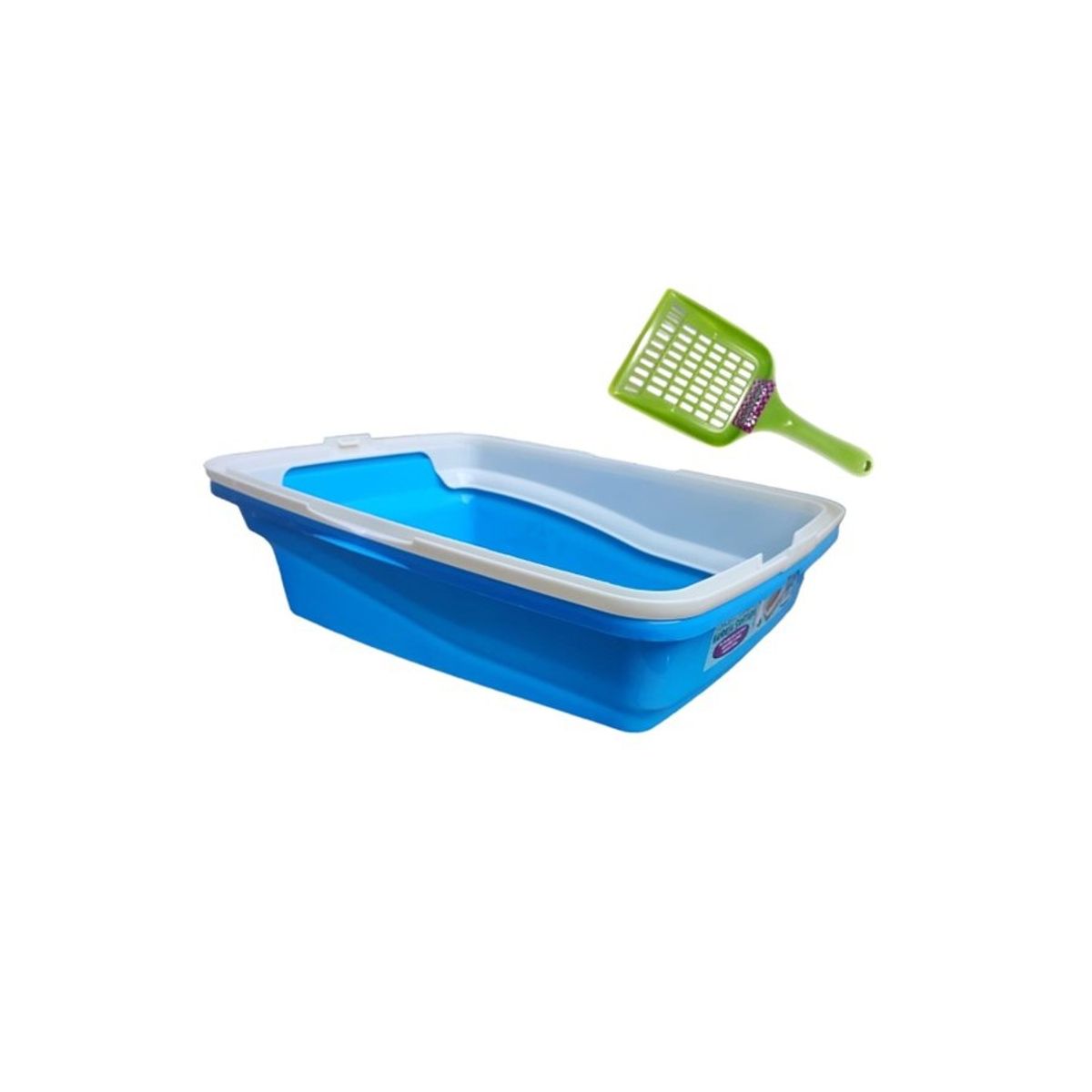 PETS AND FRIENDS - Arenero Ó Bandeja Sanitaria Con Borde Pala Para Gatos Azul.